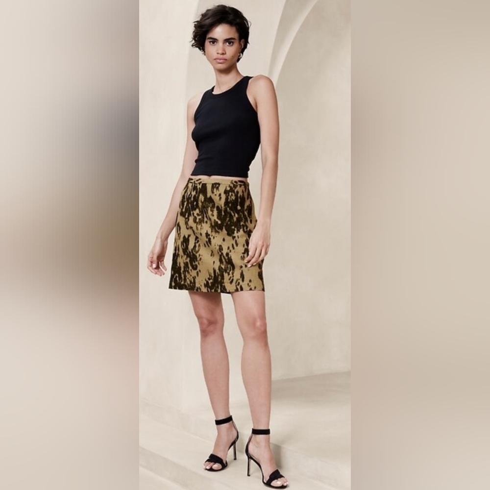 Banana Republic Factory Sz 16 Linen Blend Mini Skirt Tan/Black Leopard Print
